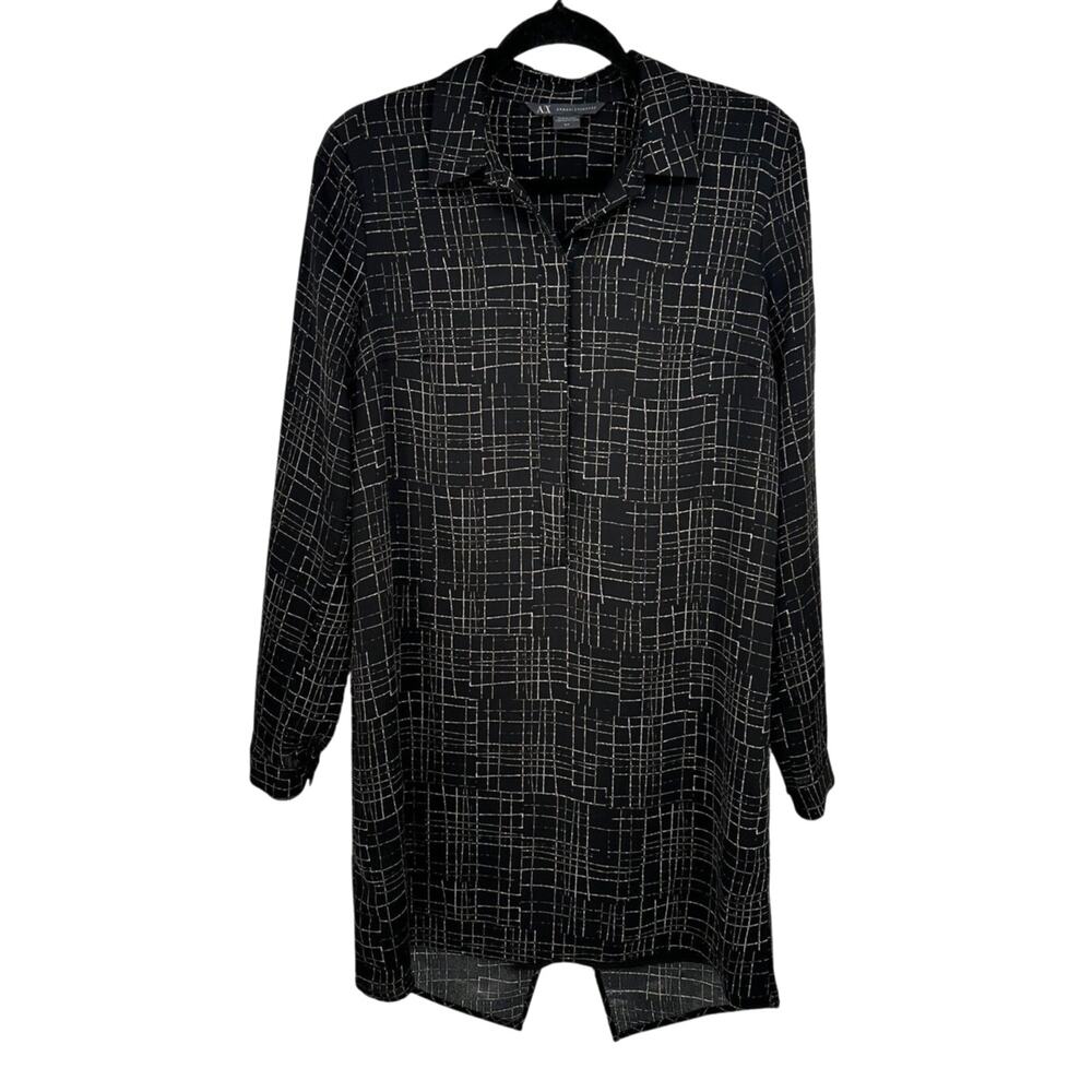 A/X Armani Exchange Black Geometric Print Shirt Dress Knee Length Office Work S